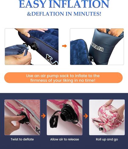 Inflatable Sleeping Pad for Camping, Extra-Thick 4.75" Single Air Mattress with Soft Velvet Top, Machine Washable, Family Lightweight 4-Season Pad for Traveling & Hiking, Pink in Saudi Arabia