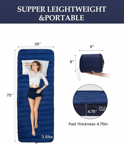 Inflatable Sleeping Pad for Camping, Extra-Thick 4.75" Single Air Mattress with Soft Velvet Top, Machine Washable, Family Lightweight 4-Season Pad for Traveling & Hiking, Pink in Saudi Arabia
