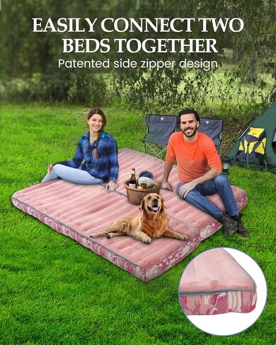Inflatable Sleeping Pad for Camping, Extra-Thick 4.75" Single Air Mattress with Soft Velvet Top, Machine Washable, Family Lightweight 4-Season Pad for Traveling & Hiking, Pink in Saudi Arabia