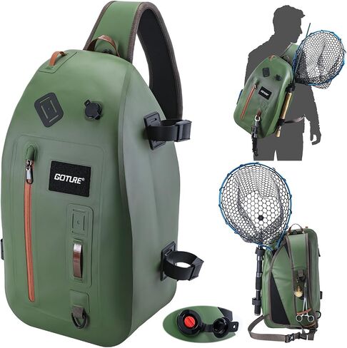 Goture Waterproof Fly Fishing Sling Pack, IPX8 840D TPU Fishing Sling Bag, 13L Tackle Backpack with Rod Holder,Airtight Zipper,Exhaust Valve,Adjustable Strap,Cross Body Gear Storage Bag,Gift for Men in Saudi Arabia