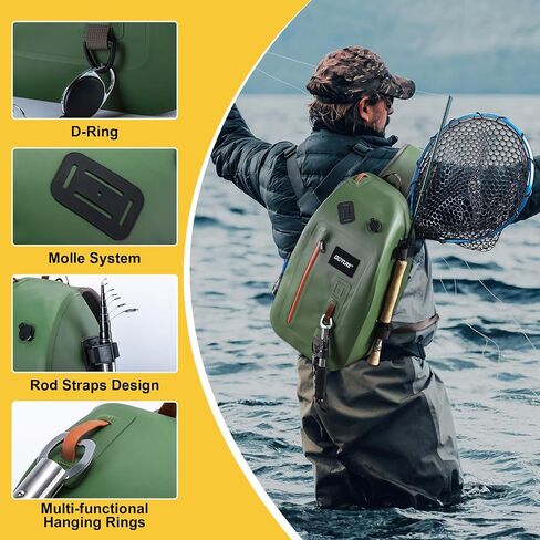 Goture Waterproof Fly Fishing Sling Pack, IPX8 840D TPU Fishing Sling Bag, 13L Tackle Backpack with Rod Holder,Airtight Zipper,Exhaust Valve,Adjustable Strap,Cross Body Gear Storage Bag,Gift for Men in Saudi Arabia