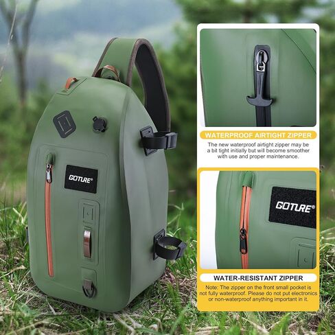 Goture Waterproof Fly Fishing Sling Pack, IPX8 840D TPU Fishing Sling Bag, 13L Tackle Backpack with Rod Holder,Airtight Zipper,Exhaust Valve,Adjustable Strap,Cross Body Gear Storage Bag,Gift for Men in Saudi Arabia