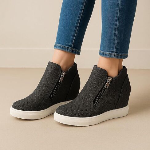 CUSHIONAIRE Women's Hart Hidden Wedge Sneaker +Wide Width Available, Black, 11 W in Kuwait