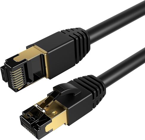CAT8 Ethernet Cable SFTP 40GBPS 2000MHz ، سلك رقعة LAN عالي السرعة ، سلك شبكة نحاسي محمي مع موصلات مطلية بالذهب RJ45 للمودم ، جهاز التوجيه ، الألعاب ، الكمبيوتر ، الخوادم - أسود (75 قدمًا) in Saudi Arabia