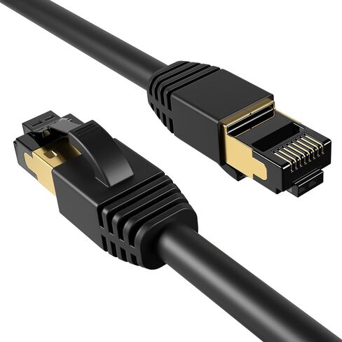 CAT8 Ethernet Cable SFTP 40GBPS 2000MHz ، سلك رقعة LAN عالي السرعة ، سلك شبكة نحاسي محمي مع موصلات مطلية بالذهب RJ45 للمودم ، جهاز التوجيه ، الألعاب ، الكمبيوتر ، الخوادم - أسود (75 قدمًا) in Saudi Arabia