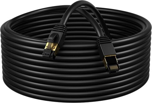 CAT8 Ethernet Cable SFTP 40GBPS 2000MHz ، سلك رقعة LAN عالي السرعة ، سلك شبكة نحاسي محمي مع موصلات مطلية بالذهب RJ45 للمودم ، جهاز التوجيه ، الألعاب ، الكمبيوتر ، الخوادم - أسود (75 قدمًا) in Saudi Arabia