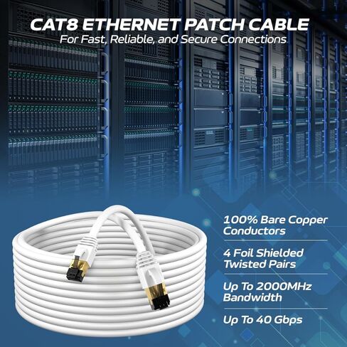 Cat8 Ethernet Cable SFTP 40Gbps 2000MHz, Ultra High-Speed LAN Patch Cord, Shielded Copper Network Wire with RJ45 Gold Plated Connectors for Modem, Router, Gaming, PC, Servers - Gray (10ft) in Saudi Arabia