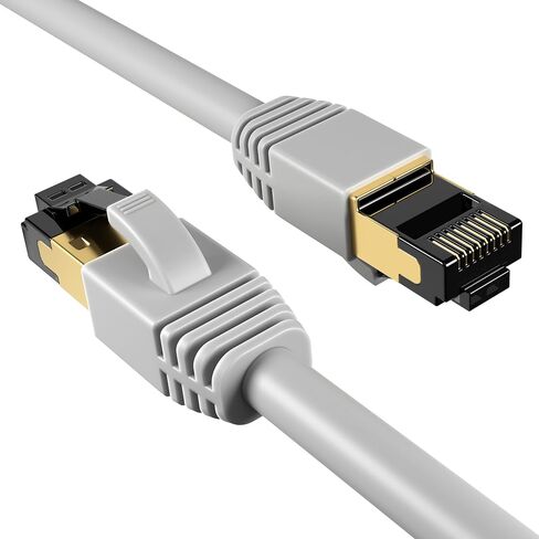 Cat8 Ethernet Cable SFTP 40Gbps 2000MHz, Ultra High-Speed LAN Patch Cord, Shielded Copper Network Wire with RJ45 Gold Plated Connectors for Modem, Router, Gaming, PC, Servers - Gray (10ft) in Saudi Arabia