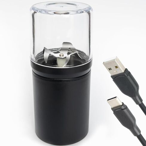 Saitama Electric Herb Grinder - شفرات مضغوطة وقوية ، USB -C قابلة لإعادة الشحن ، شفرات من الفولاذ المقاوم للصدأ ، غرفة صافية للطحن الدقيق ، سريع وحتى طحن (أسود) in Kuwait