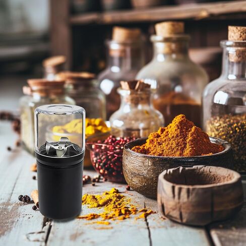 Saitama Electric Herb Grinder - شفرات مضغوطة وقوية ، USB -C قابلة لإعادة الشحن ، شفرات من الفولاذ المقاوم للصدأ ، غرفة صافية للطحن الدقيق ، سريع وحتى طحن (أسود) in Kuwait