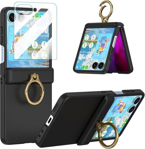 DAKORIE Case for Samsung Galaxy Z Flip 7 Case with Ring Kickstand Screen Protector Shockproof Hinge Protection Phone Cover for Galaxy Z Flip 7 2025 5G - Green in Kuwait
