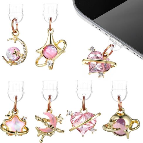 6 Pcs Dust Plug Charm, Y2K Phone Dust Plug Charm, Stars and Moon Fantasy Pendant Compatible with Phone Type C/USB C Charger Port in Saudi Arabia