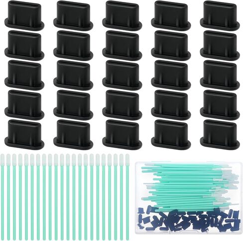 50 PCS USB C Port Cover Silicone Type C Dust Plugs Anti-Dust Charging Port Protectors for i Phone Samsung i Pad & More USB-C Devices (Black with Cleaning Brush) Durable Waterproof Universal Fit in Saudi Arabia