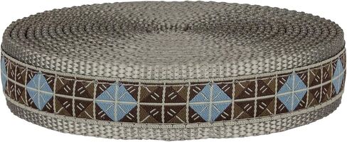 Country Brook Design - Blue & Brown Diamond Ribbon على حزام النايلون الفضي (3/4 بوصة ، 5 ياردات) in Saudi Arabia