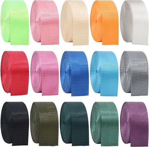 GLOBLELAND 15Pcs 15Colors 3M Nylon Strap Webbing Straps Backpack Straps Nylon Belt Webbing Strapping for Seatbelt Bag Luggage Pet Collars DIY Crafts Sewing in Saudi Arabia