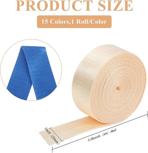 GLOBLELAND 15Pcs 15Colors 3M Nylon Strap Webbing Straps Backpack Straps Nylon Belt Webbing Strapping for Seatbelt Bag Luggage Pet Collars DIY Crafts Sewing in Saudi Arabia
