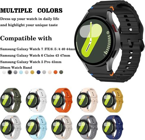 نطاقات رياضية متوافقة مع Samsung Galaxy Watch 7 6 5 40mm 44 مم ، لا توجد فرق حزام مموج بالسيليكون ناعمة من أجل Galaxy Watch 6 Classic 43mm 47mm/Watch 5 Pro 45mm Women Men in Kuwait