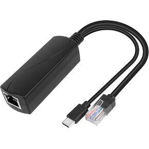 1pcs 5V 3A Gigabit Type C PoE Splitter IEEE 802.3af/at Standard, 10/100/1000Mbps Type C Power Over Ethernet Splitter with RJ45 Port and TYPEC Port(Black)，Suitable for Raspberry Pi 4B/4B + in Kuwait