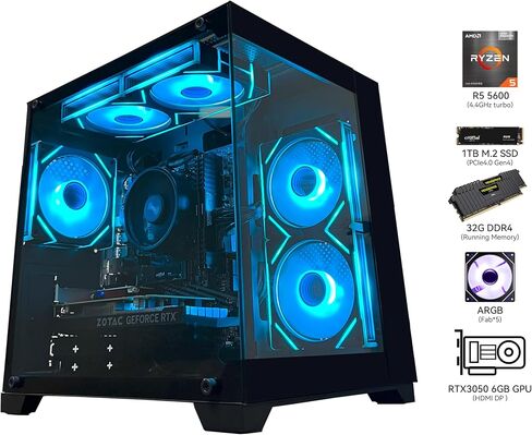 Gaming Desktop Computer PC,AMD Ryzen 5 5600,RTX3050 6GB,32GB RAM and 1TB M.2 NVMe PCle4.0,ARGB Fan,WiFi,Game Design Office Console,Sea View Room,Prebuilt Gaming PC Tower in Saudi Arabia
