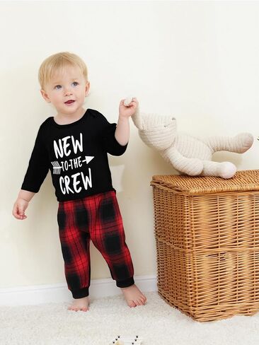 Renotemy Newborn Baby Boy Fall Clothes, Long Sleeve Letter Printed Rompers Plaid Pants Hat Outfits Clothing Set 0-18 Months in Saudi Arabia