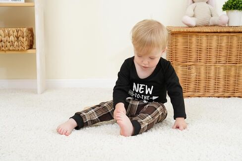 Renotemy Newborn Baby Boy Fall Clothes, Long Sleeve Letter Printed Rompers Plaid Pants Hat Outfits Clothing Set 0-18 Months in Saudi Arabia