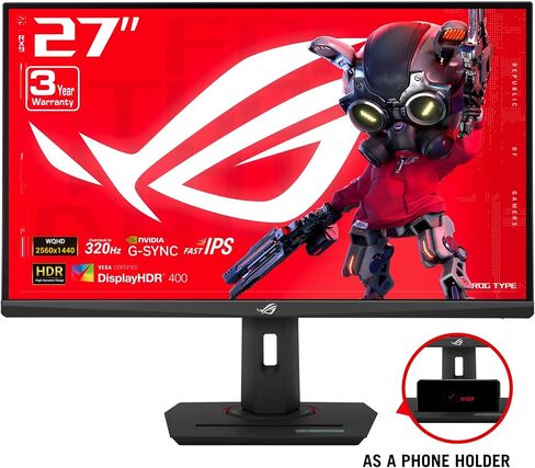 ASUS ROG STRIX 27 "1440p USB-C HDR Moniter (XG27ACMS)-QHD (2560 × 1440) ، 320 هرتز ، 0.3 مللي ثانية ، IPS سريع ، مزامنة ضبابية منخفضة الحركة ، G-Sync ، عرض العرض ، Switch Tripod ، 3 YR ضمان in Saudi Arabia