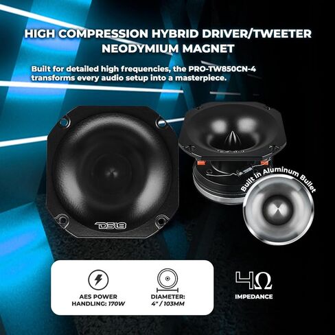 DS18 PRO-TW850CN-4/BK 4" High Compression Hybrid Driver/Tweeter with Neodymium Magnet 1.5" PEI Vc 250 Watts 4-Ohm, Pro Audio, High Frequency in Saudi Arabia