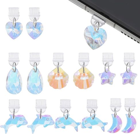 CHGCRAFT 14 Pcs 7 Style Dust Plug Charm Glass Charms Dustproof Plugs Type C Dust Covers Anti Dust Plugs Charge Port Protector Cover for Most Type C Phone Earphone in Saudi Arabia