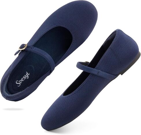 Soesyi Women's Round Toe Ballet Flats Comfortable Mary Jane Shoes Dressy Slip On Knit Flats Adjustable Straps Washable Flats in Saudi Arabia