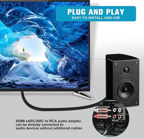 192 كيلو هرتز HDMI EARC/ARC إلى RCA Audio Converter للتلفزيون إلى Soundbar ، PLUCT & PLAY 3.7ft/1.15m EARC إلى RCA L/R Cable Audio Adeio Adapter Flitter for Sound System Home Theater [PCM فقط] in Kuwait