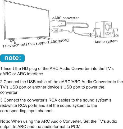 192 كيلو هرتز HDMI EARC/ARC إلى RCA Audio Converter للتلفزيون إلى Soundbar ، PLUCT & PLAY 3.7ft/1.15m EARC إلى RCA L/R Cable Audio Adeio Adapter Flitter for Sound System Home Theater [PCM فقط] in Kuwait