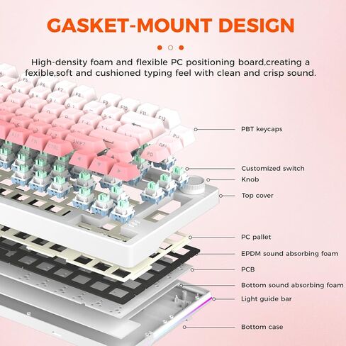 لوحة مفاتيح ألعاب ميكانيكية DAREU EK75PRO لاسلكية 75% RGB قابلة للتبديل السريع مع مقبض، اتصال 2.4 جيجا هرتز/BT5.1/USB-C، حامل حشية 81 مفتاحًا، أغطية مفاتيح PBT ومفتاح أحلام خطي لـ Win/MAC in Saudi Arabia