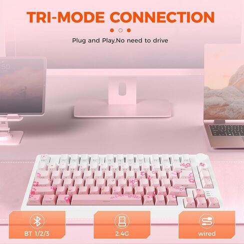 لوحة مفاتيح ألعاب ميكانيكية DAREU EK75PRO لاسلكية 75% RGB قابلة للتبديل السريع مع مقبض، اتصال 2.4 جيجا هرتز/BT5.1/USB-C، حامل حشية 81 مفتاحًا، أغطية مفاتيح PBT ومفتاح أحلام خطي لـ Win/MAC in Saudi Arabia