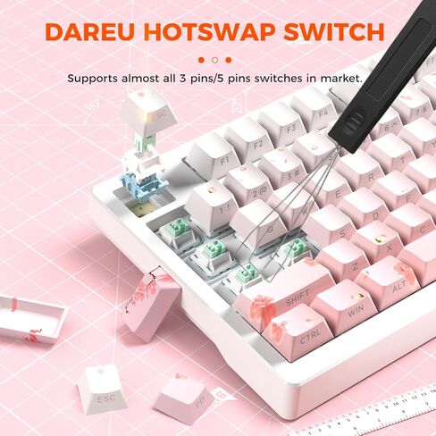 لوحة مفاتيح ألعاب ميكانيكية DAREU EK75PRO لاسلكية 75% RGB قابلة للتبديل السريع مع مقبض، اتصال 2.4 جيجا هرتز/BT5.1/USB-C، حامل حشية 81 مفتاحًا، أغطية مفاتيح PBT ومفتاح أحلام خطي لـ Win/MAC in Saudi Arabia