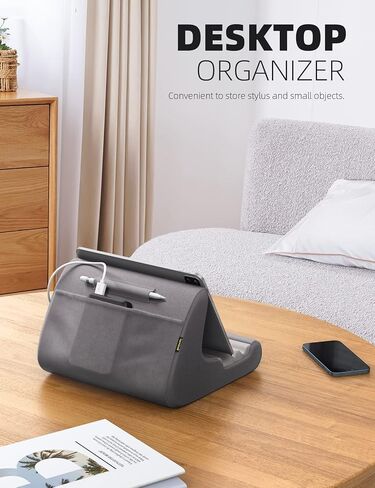 Lamicall Tablet Stand, Pillow Holder - Soft Pad for Bed, Lap Dock With Stylus Mount & Pocket, for iPad Pro 12.9, Air, Mini, Kindle, Galaxy Tab and 4-13" Tablets, Dark Grey in Saudi Arabia