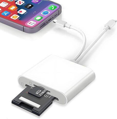 Maxrenard SD Card Reader لأجهزة iPhone iPad ، محول كاميرا USB C & Micro USB المزدوج ، قارئ بطاقة الذاكرة للكاميرا الرقمية إلى أجهزة iPhone/Macbook/USB C ، دعم SD/TF/SIM CARD in Kuwait