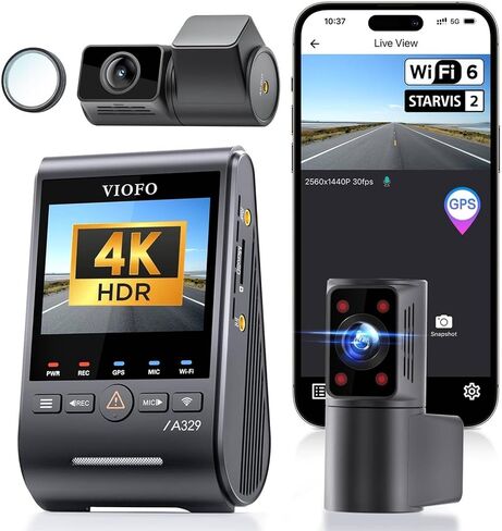 يدعم Viofo A329S 4K 3 Channel Dash Cam ، 4K Front + 2K Cabin Fisheee (210 °) + 2K ، وضع وقوف السيارات لتوفير الطاقة ، التحكم في تطبيق Wi-Fi 6 ، مستشعرات All-Channel Starvis 2 in Saudi Arabia