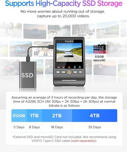 يدعم Viofo A329S 4K 3 Channel Dash Cam ، 4K Front + 2K Cabin Fisheee (210 °) + 2K ، وضع وقوف السيارات لتوفير الطاقة ، التحكم في تطبيق Wi-Fi 6 ، مستشعرات All-Channel Starvis 2 in Saudi Arabia