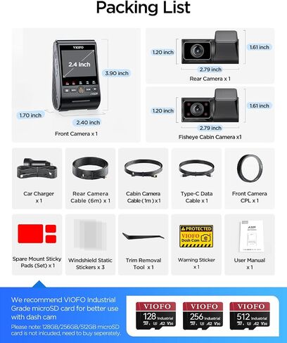 يدعم Viofo A329S 4K 3 Channel Dash Cam ، 4K Front + 2K Cabin Fisheee (210 °) + 2K ، وضع وقوف السيارات لتوفير الطاقة ، التحكم في تطبيق Wi-Fi 6 ، مستشعرات All-Channel Starvis 2 in Saudi Arabia