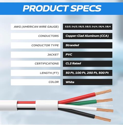 CableMaestro 250FT 16AWG Bulk Speaker Wire – CL2 Rated, 4-Conductor CCA, in-Wall Audio Cable, Easy Pull Box in Saudi Arabia