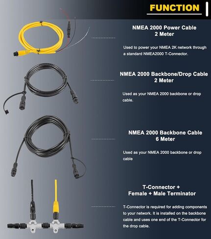 010-11442-00 NMEA 2000 Starter Kit for Garmin Echomap Chirp ، Echomap Plus ، NMEA 2000 Cable ، كابل العمود الفقري ، كابل إسقاط مع توصيل T و Terminator الذكور الإناث in Saudi Arabia