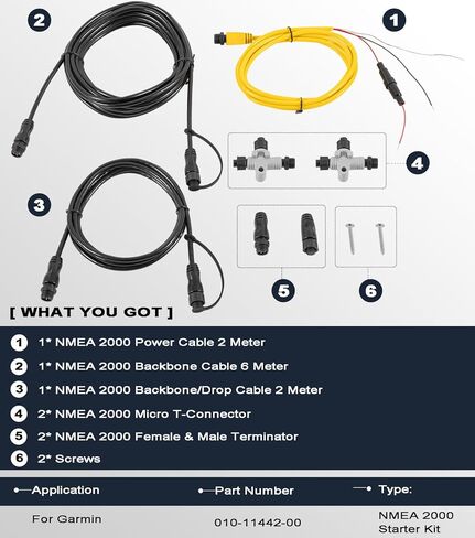010-11442-00 NMEA 2000 Starter Kit for Garmin Echomap Chirp ، Echomap Plus ، NMEA 2000 Cable ، كابل العمود الفقري ، كابل إسقاط مع توصيل T و Terminator الذكور الإناث in Saudi Arabia