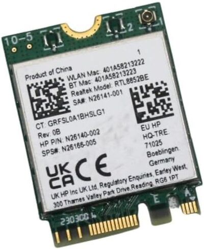 Realtek RTL8852BE WLAN M.2 2230 WiFi 6 + BT Card: Dual-Band (2.4 and 5 Ghz) 802.11ax Wi-Fi (up to 1800 Mbps) + Bluetooth 5.0. Fast, efficient connectivity for Laptops, Desktops and Smart Devices in Kuwait