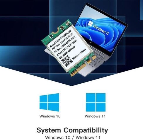 Realtek RTL8852BE WLAN M.2 2230 WiFi 6 + BT Card: Dual-Band (2.4 and 5 Ghz) 802.11ax Wi-Fi (up to 1800 Mbps) + Bluetooth 5.0. Fast, efficient connectivity for Laptops, Desktops and Smart Devices in Kuwait