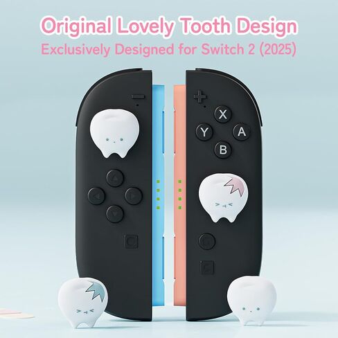 GeekShare Joystick Caps Compatible with Switch 2 - Anti-Slip Thumb Grip Caps - 4PCS Silicone Analog Cover Thumbstick Grips for Switch 2025, White Tooth in Saudi Arabia