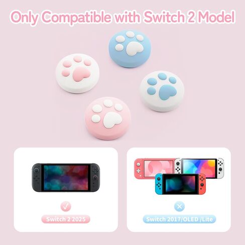 Geekshare Cat Paw Thumb Grips متوافقة مع Switch 2 Game Console ، Cover Cover Cover Anti -Slip for Switch 2025 ، 4pcs - Pink Blue in Saudi Arabia