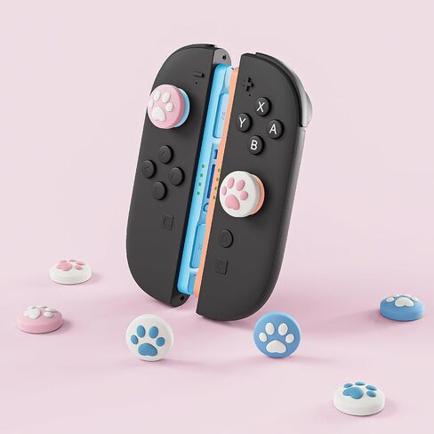 Geekshare Cat Paw Thumb Grips متوافقة مع Switch 2 Game Console ، Cover Cover Cover Anti -Slip for Switch 2025 ، 4pcs - Pink Blue in Saudi Arabia