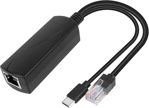 1pcs 5V 3A Gigabit Type C PoE Splitter IEEE 802.3af/at Standard, 10/100/1000Mbps Type C Power Over Ethernet Splitter with RJ45 Port and TYPEC Port(Black)，Suitable for Raspberry Pi 4B/4B + in Kuwait