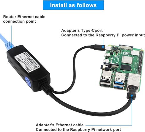1pcs 5V 3A Gigabit Type C PoE Splitter IEEE 802.3af/at Standard, 10/100/1000Mbps Type C Power Over Ethernet Splitter with RJ45 Port and TYPEC Port(Black)，Suitable for Raspberry Pi 4B/4B + in Kuwait
