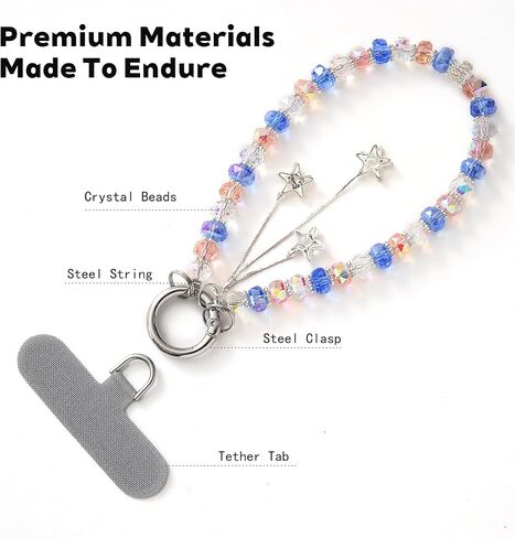 Phone Charm with Beaded Crystals, Anti-Theft Phone Strap, Hands-Free & Detachable Cellphone Lanyard, Cellphone Chain Wristlet with Tether Tab in Saudi Arabia